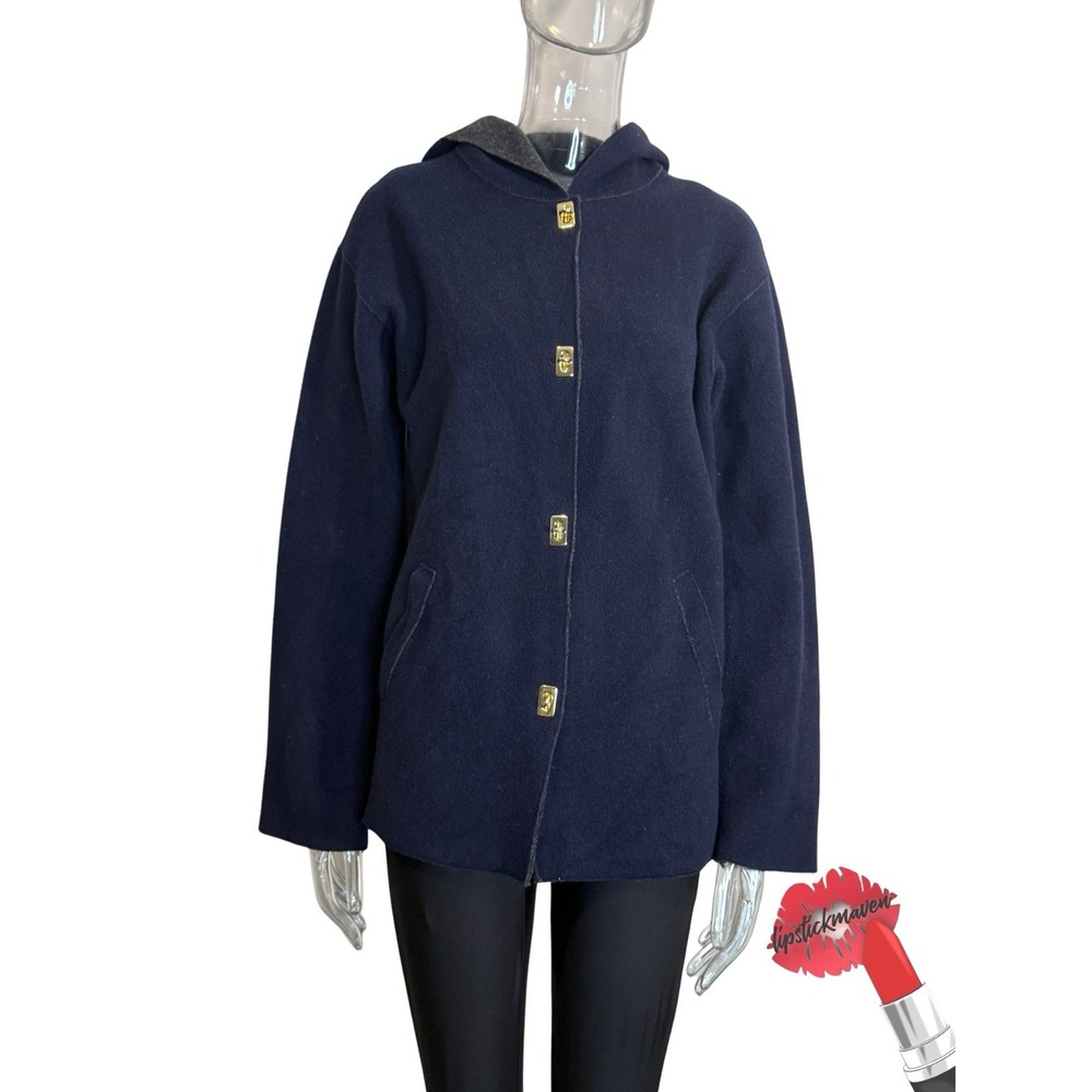 Lauren Ralph Lauren Jacket Womens Medium Navy Wool Blend Turn Lock Coat Preppy